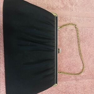 Vintage Harry Levine USA Chic Black Clutch with Gold Chain